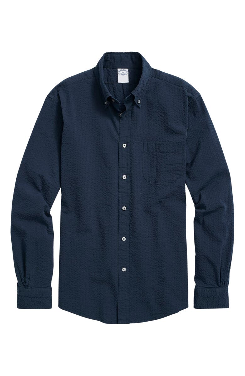 Brooks Brothers Solid Stretch Seersucker Button-Down Shirt, Main, color,