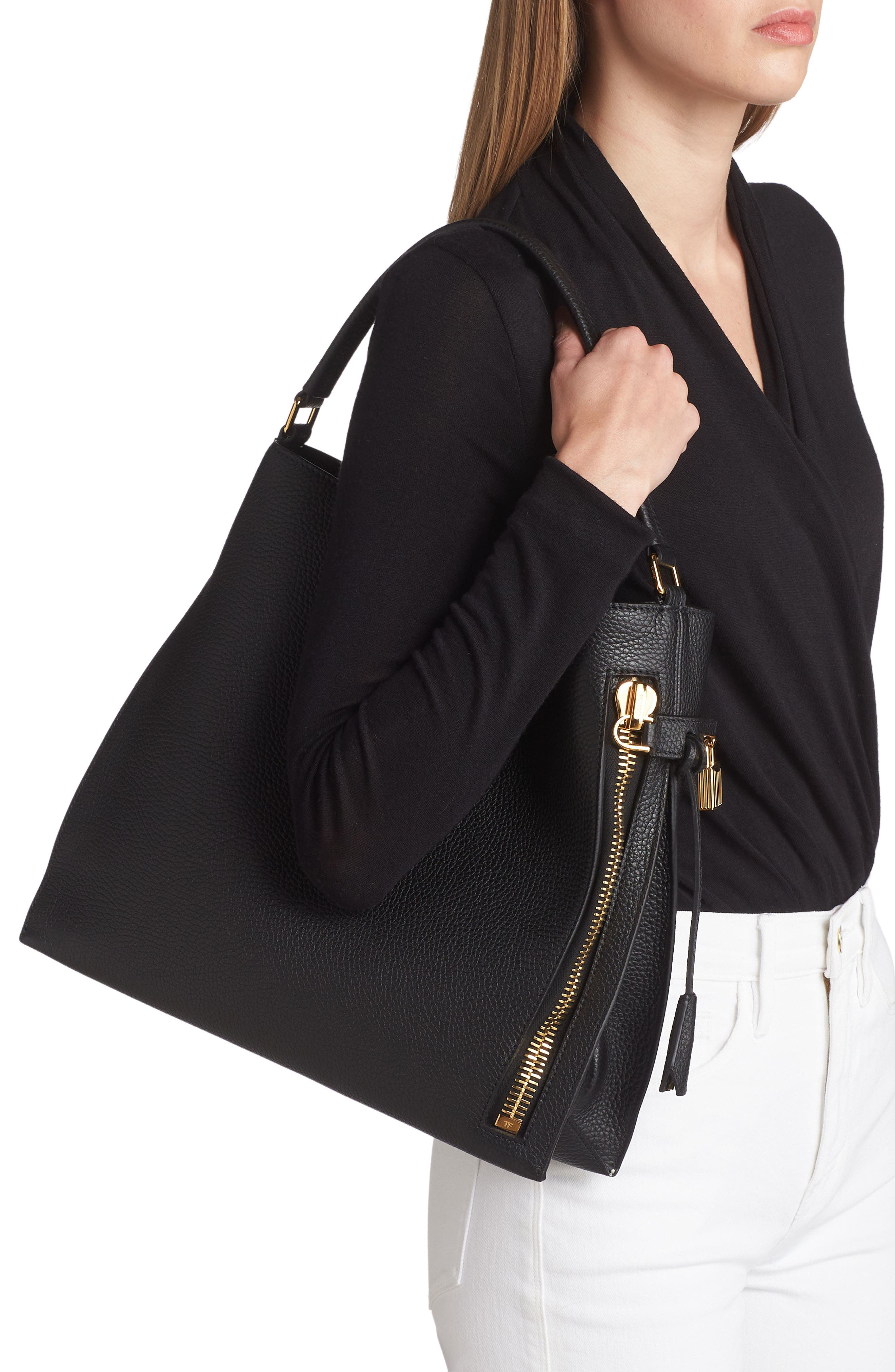 TOM FORD Small Alix Grain Leather Hobo Bag, Alternate, color, 