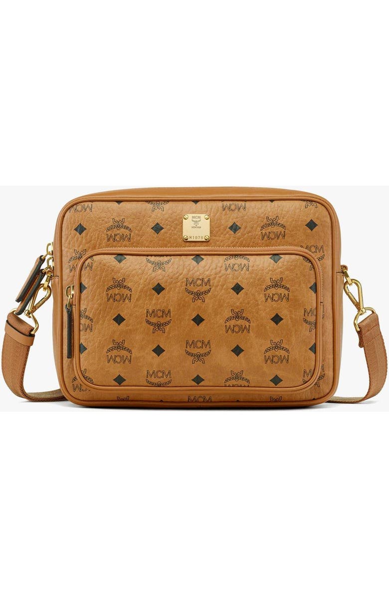 MCM Aren Crossbody in Visetos, Main, color, Cognac