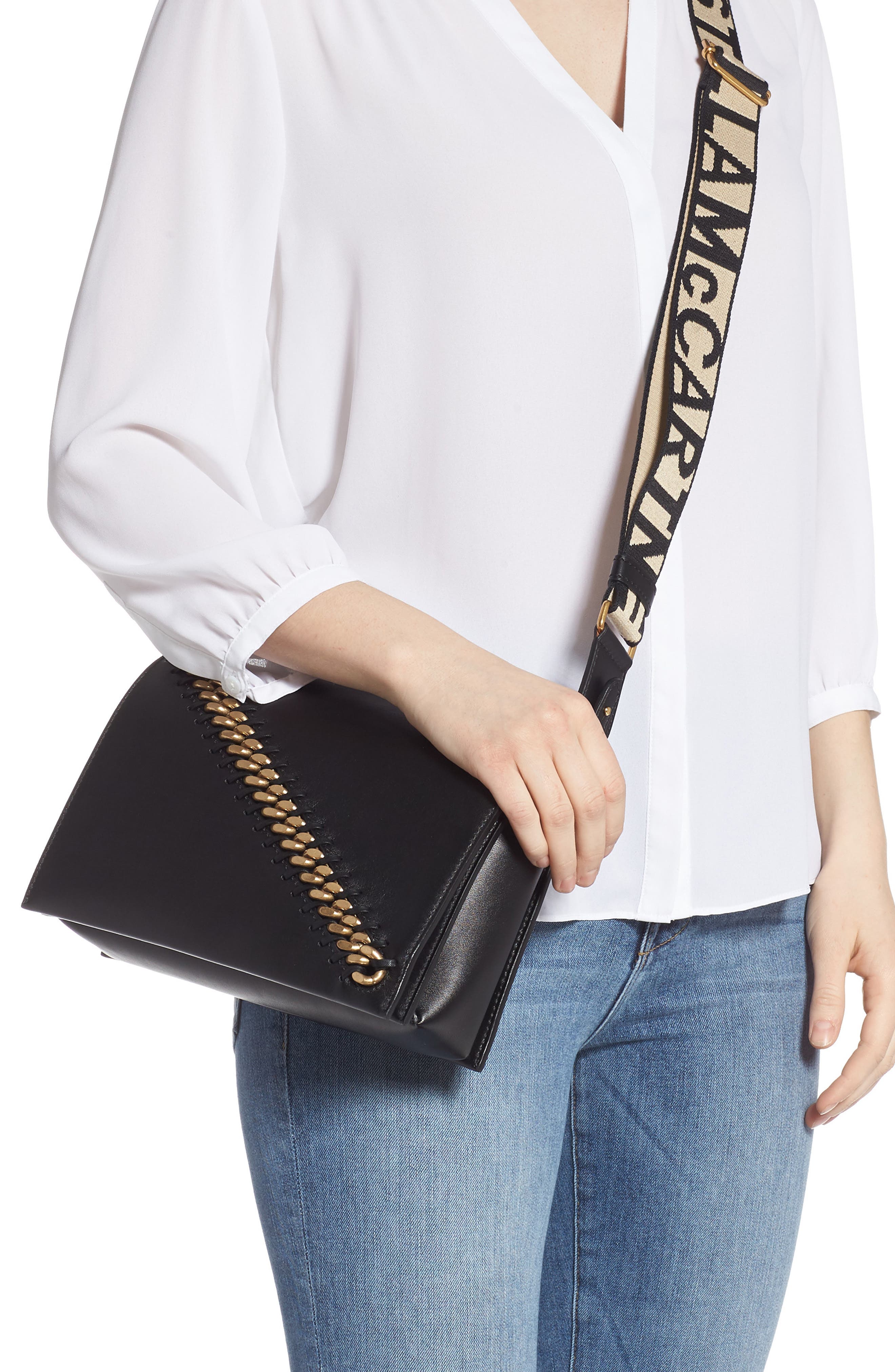 Stella McCartney Logo Strap Faux Leather Crossbody Bag, Alternate, color, 
