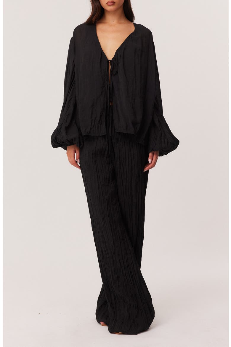 Brandi Oversize Crinkle Tie Front Top, Alternate, color, BLACK