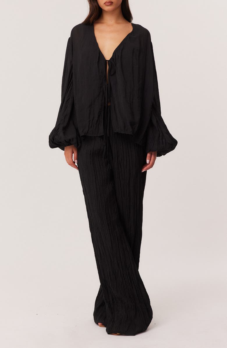 SNDYS Brandi Oversize Crinkle Tie Front Top, Alternate, color, Black