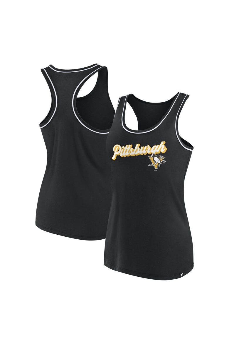 Women's Fanatics Branded Black Pittsburgh Penguins Wordmark Logo Racerback Scoop Neck Tank Top, Main, color, Black