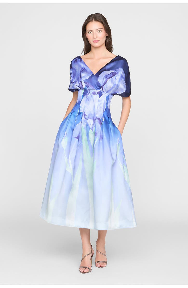 Theia Luretta Contoured Waist Dress, Alternate, color, Moonlight Bloom