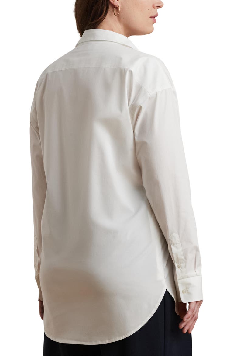 Embroidered Logo Stretch Cotton Button-Up Shirt, Alternate, color, WHITE
