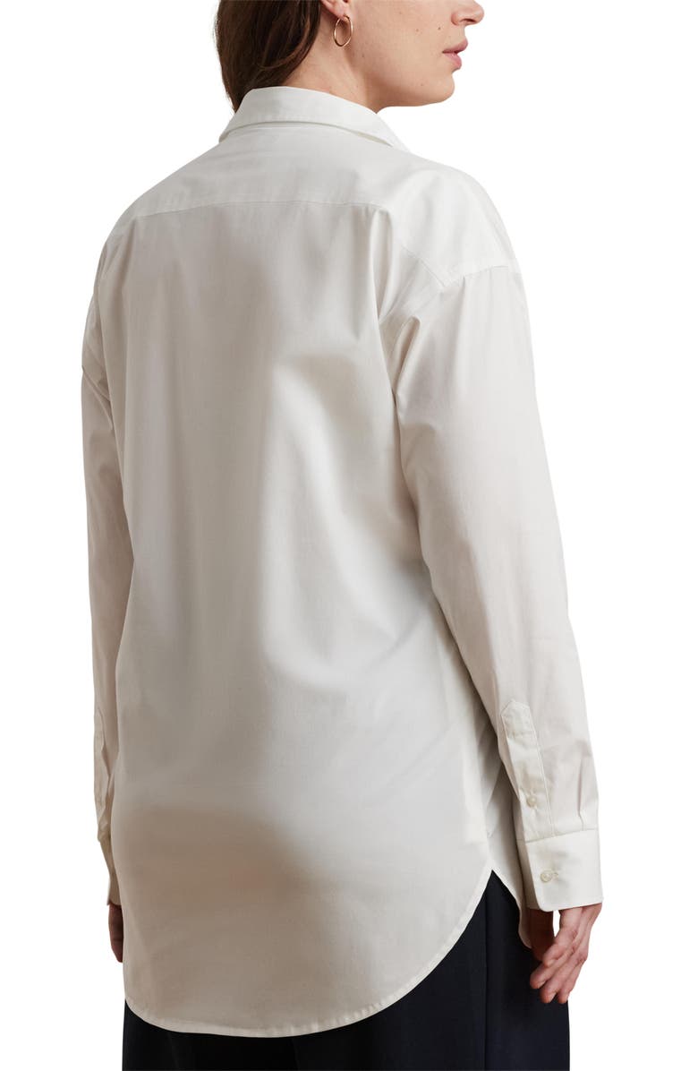 Lauren Ralph Lauren Embroidered Logo Stretch Cotton Button-Up Shirt, Alternate, color, White