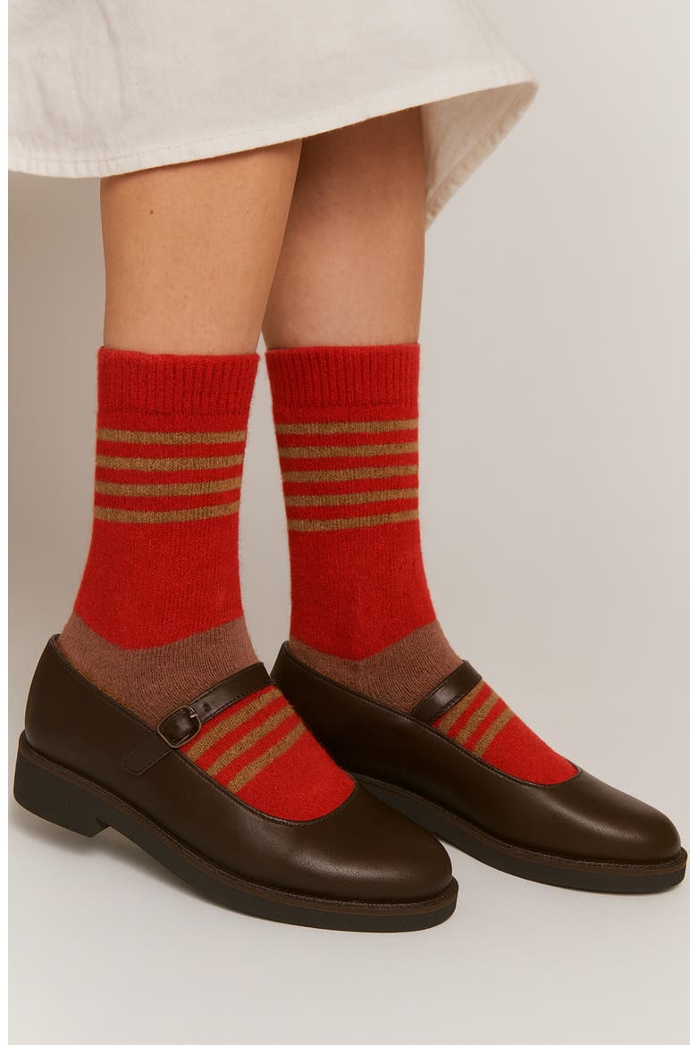 2-Pack Stripe Wool & Yak Blend Crew Socks, Alternate, color, CRIMSON/CAMEL HEATHER MUL2