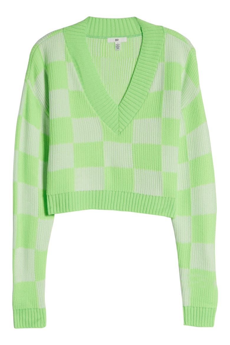 Check V-Neck Crop Sweater (Women) | Nordstrom