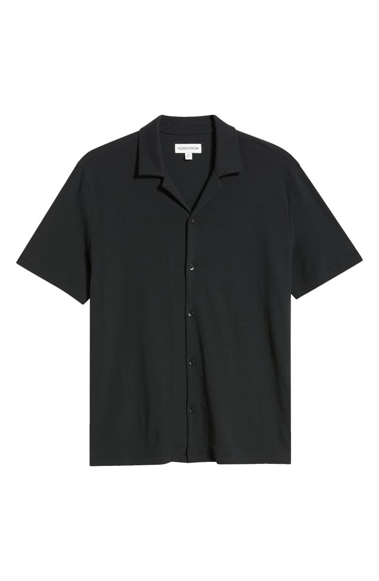 Nordstrom Seaport Knit Cotton Camp Shirt, Main, color, Black