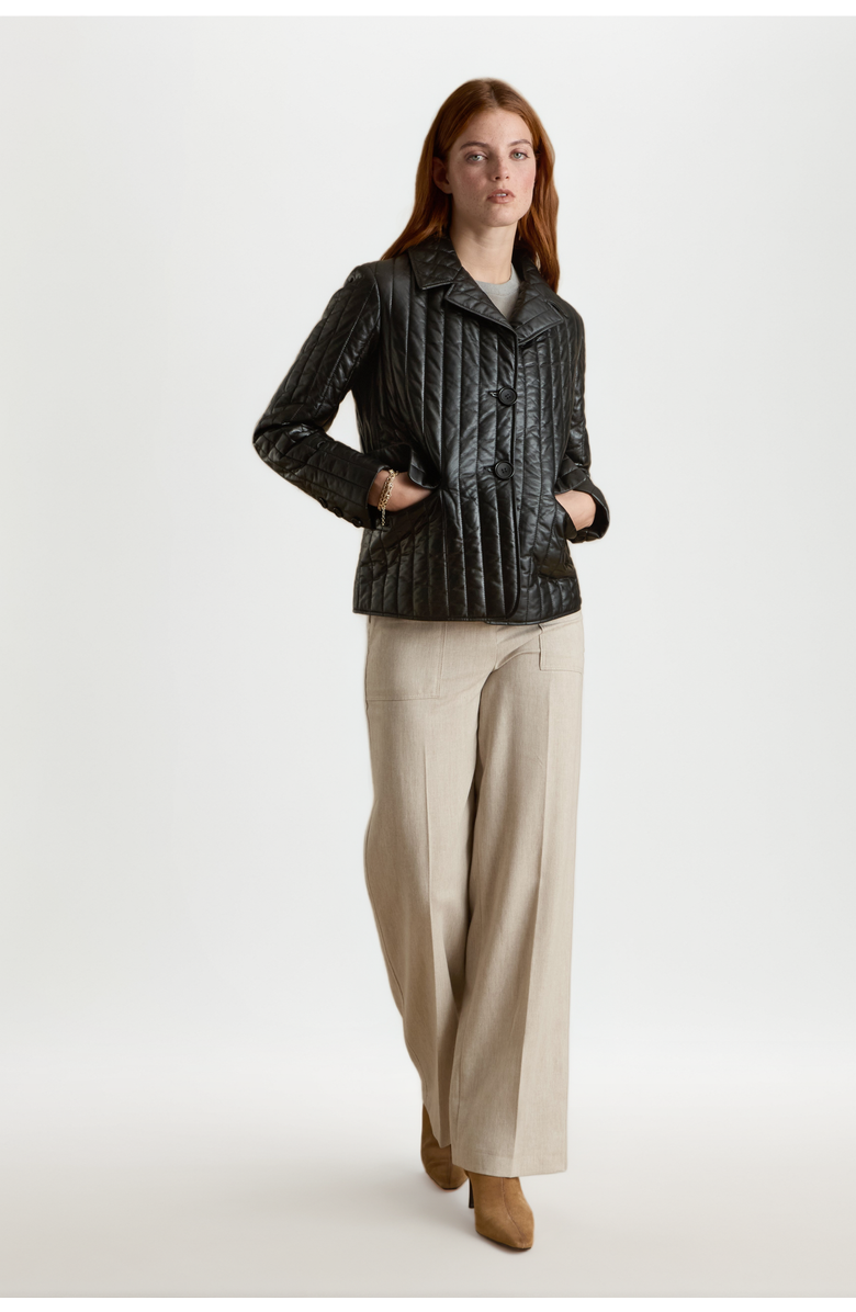 Furniq UK Tabitha Leather Coat, Alternate, color, Black