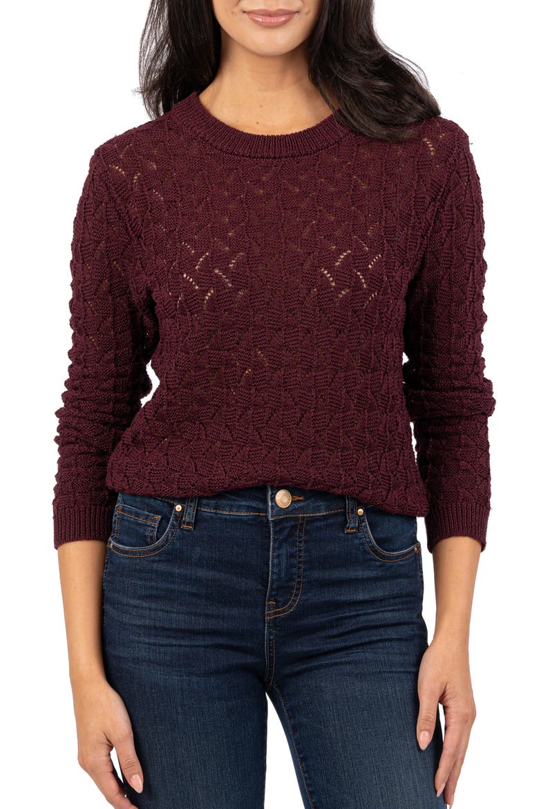 Cosmo Open Stitch Crewneck Sweater, Main, color, BORDEAUX
