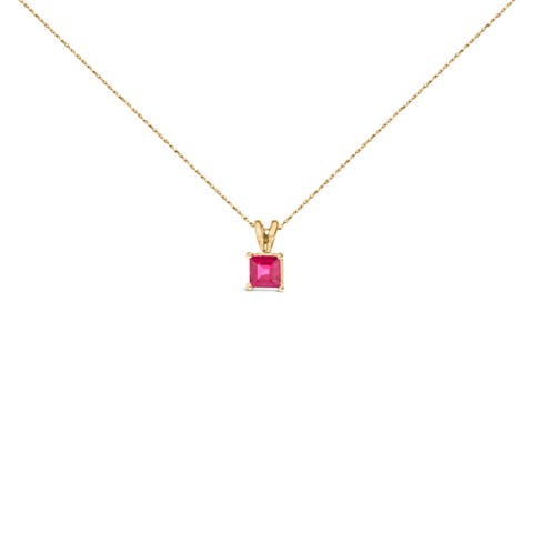 14K Gold 5x5 MM Square Shaped Gemstone Solitaire Pendant Necklace