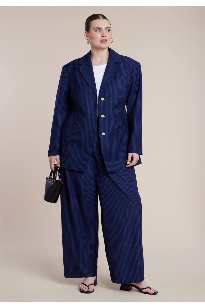 Nipped Waist Blazer With Back Adjuster, Alternate, color, NAVY PINSTRIPE