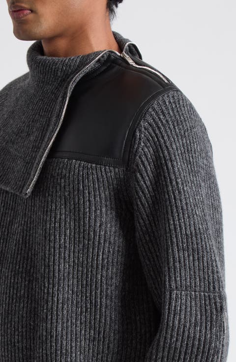 Wool & Cashmere Sweater with Leather Yoke