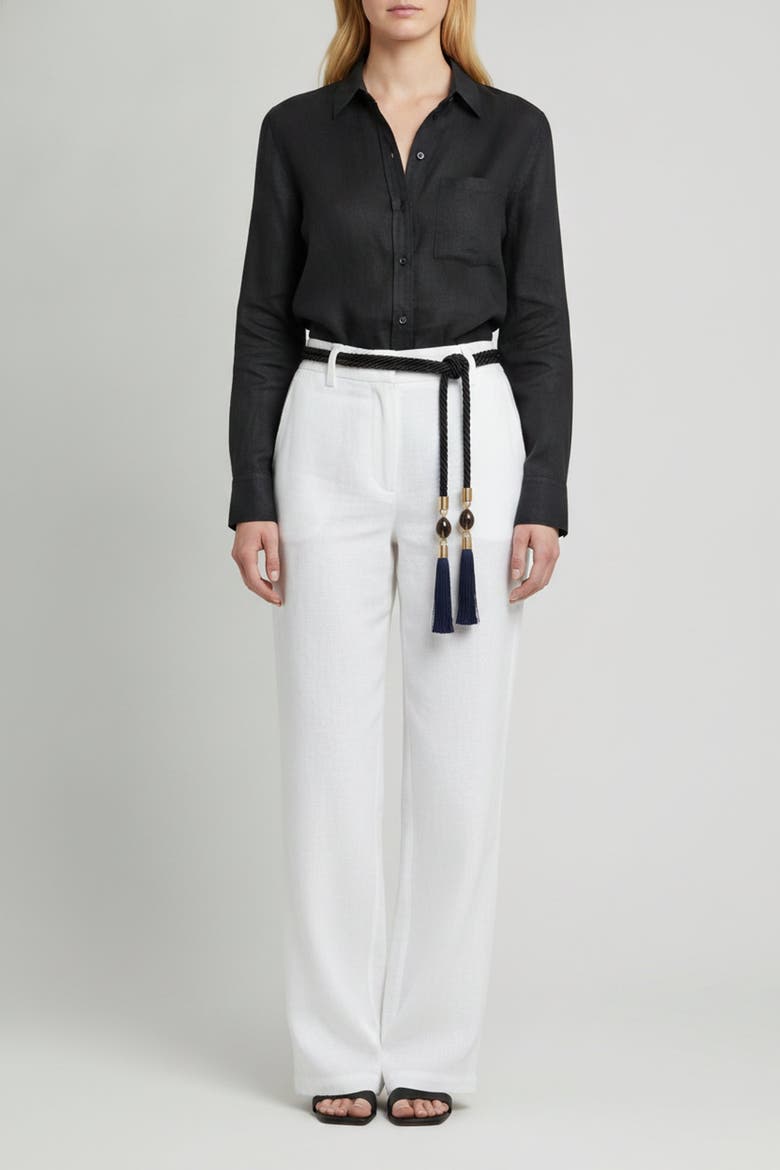 Silk Tassel Belt with Quartz, Alternate, color, Black
