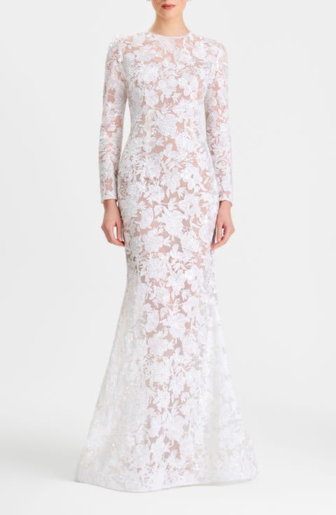 Sasha Embroidered Sequin Sheer Mesh Gown