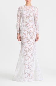 NADINE MERABI Sasha Embroidered Sequin Sheer Mesh Gown