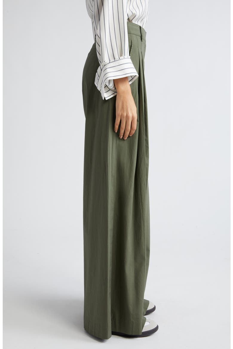 Didi Pleated Stretch Cotton Poplin Wide Leg Pants, Alternate, color, OLIVE NIGHT
