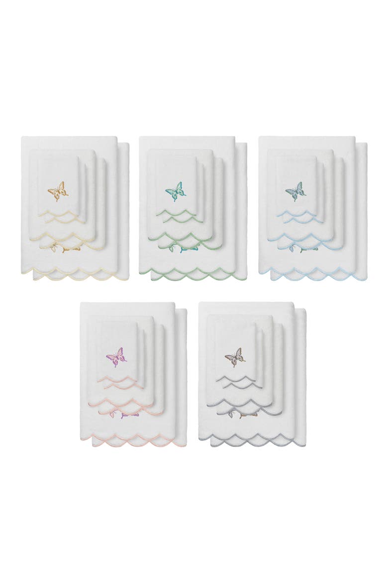 6-Piece Brittney Embroidered Turkish Cotton Towel Set, Alternate, color, WHITE/ BLUE