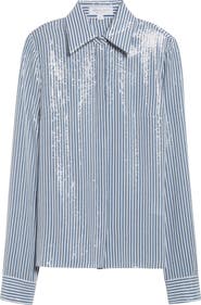 Michael Kors Collection Hansen Sequin Embellished Stripe Silk Button-Up Shirt