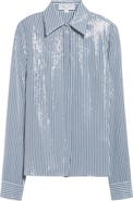 Michael Kors Collection Hansen Sequin Embellished Stripe Silk Button-Up Shirt