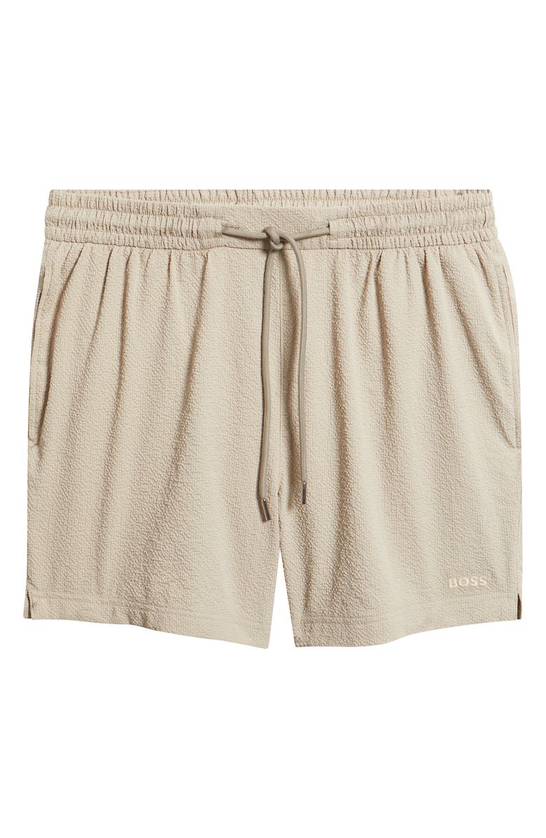 BOSS Relax Seersucker Swim Trunks, Alternate, color, Light Beige