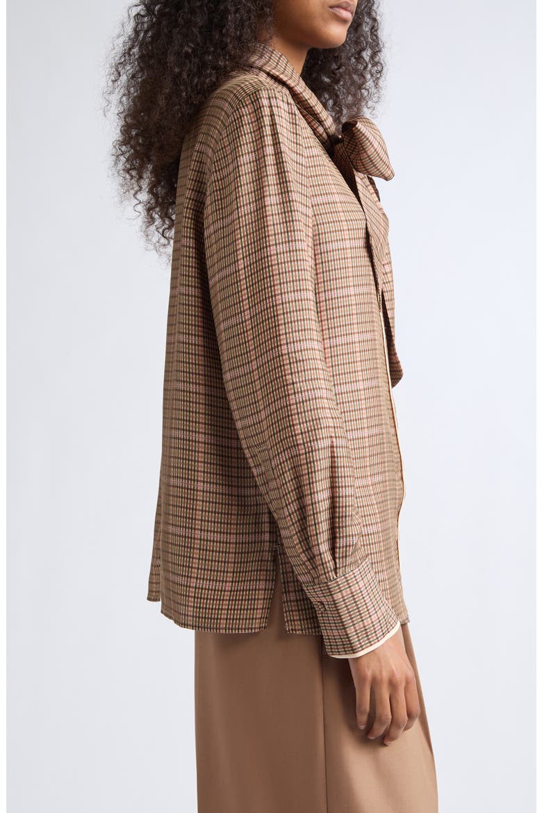 Minnie Plaid Tie Neck Shirt, Alternate, color, NEUTRAL