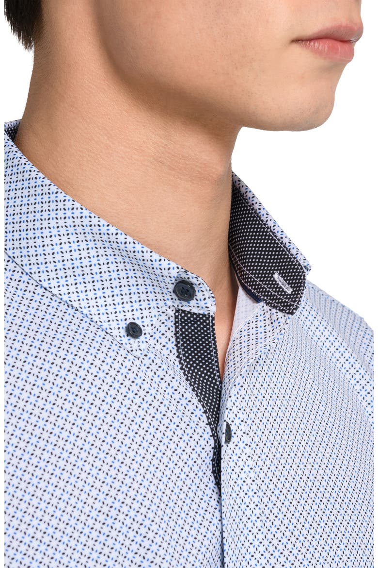 Slim Fit 4-Way Stretch Short Sleeve Button-Up Shirt, Alternate, color, WHITE/ BLUE