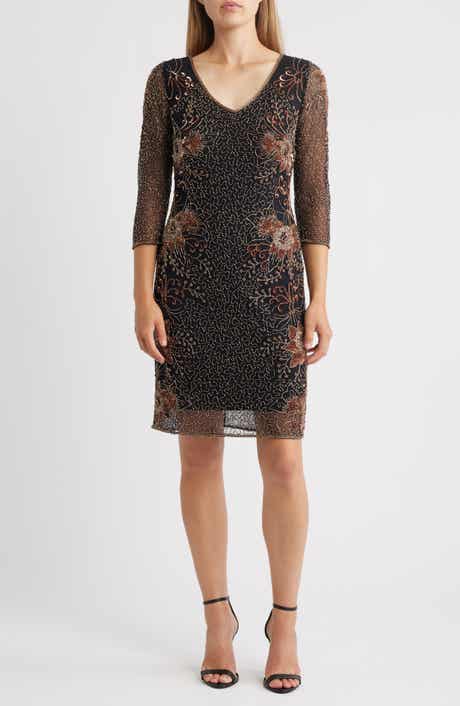 Pisarro Nights Beaded V-Neck Cocktail Dress