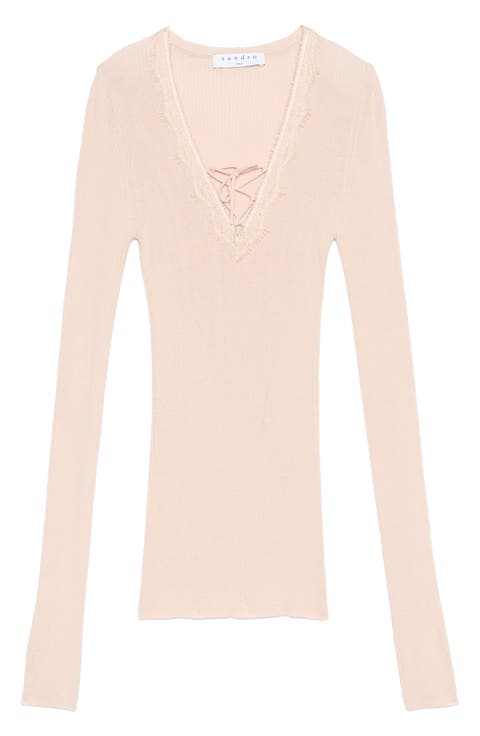 Fathy Lace Trim V-Neck Sweater