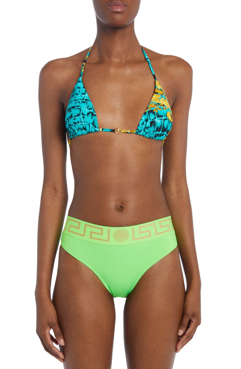 Versace Baroccodile Print Triangle Bikini Top, Main, color, 
