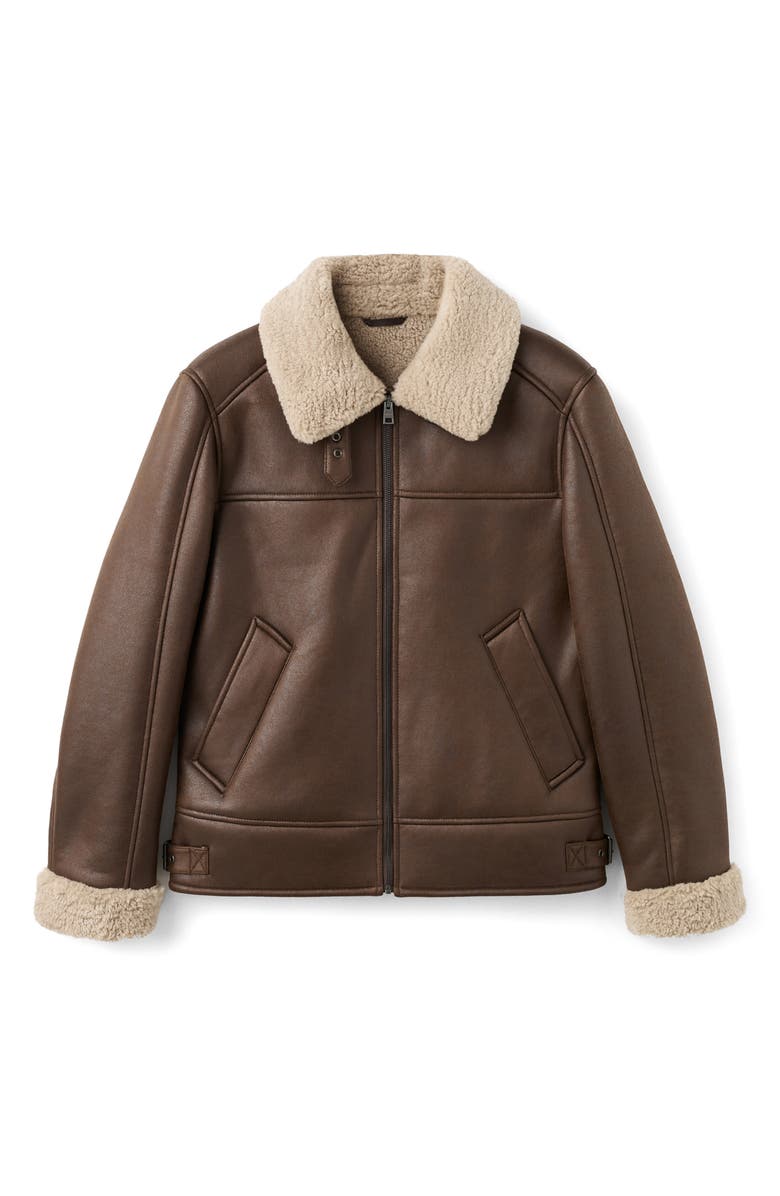 MANGO Faux Shearling Jacket, Alternate, color, Tobacco Brown