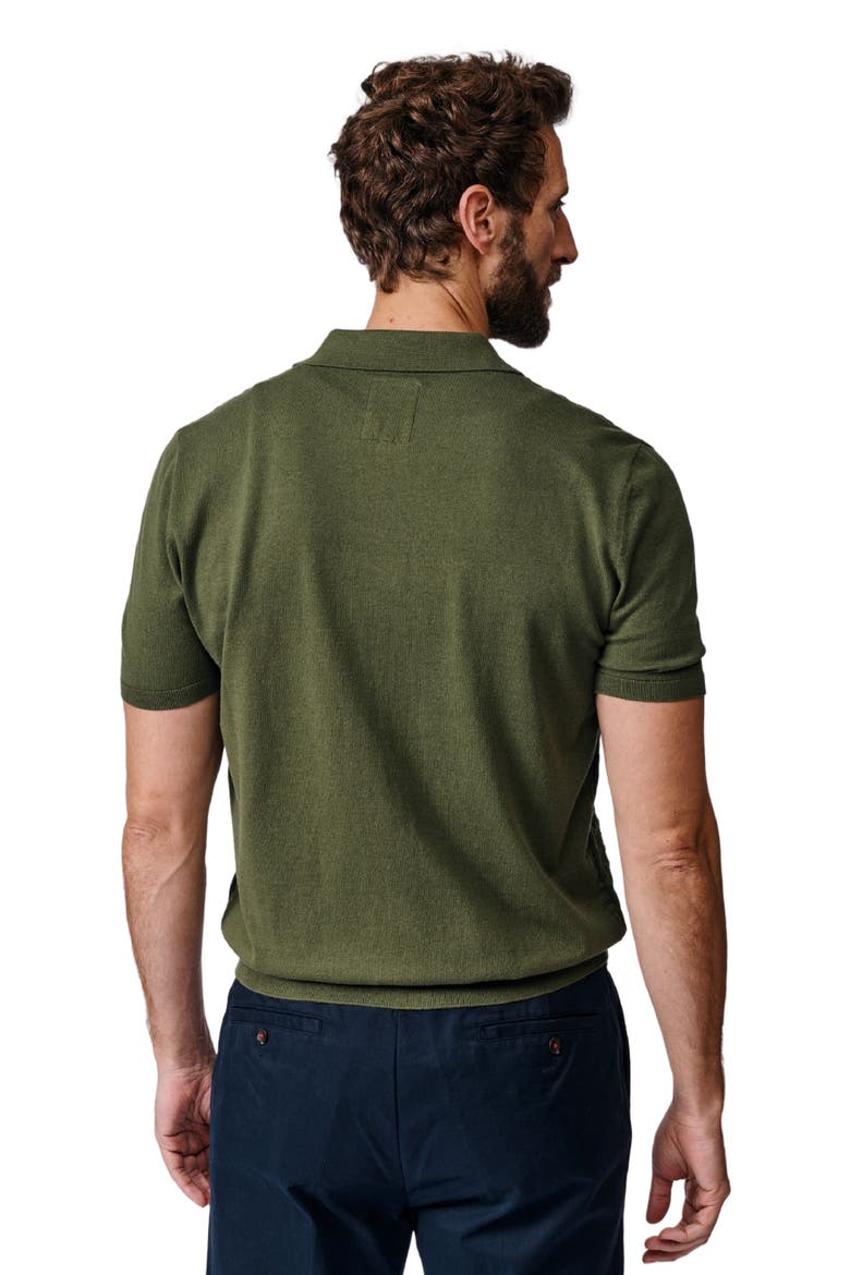 Manor Textured Button Through Polo, Alternate, color, Khaki