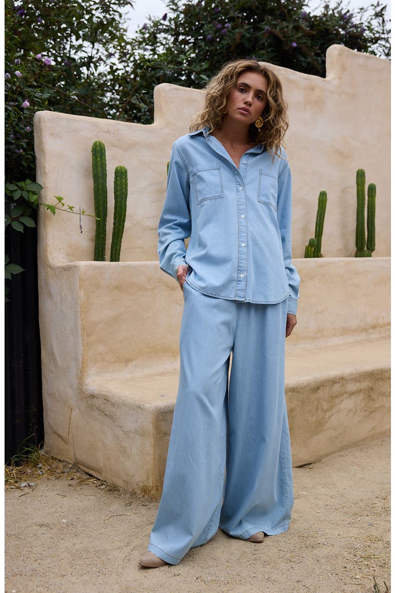 Freedom Wide Leg Cotton Drawstring Pants, Alternate, color, LIGHT DENIM