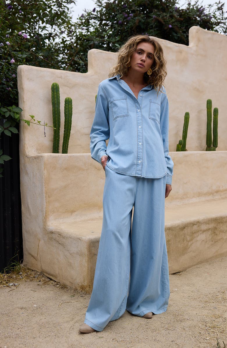 Talisman the Label Freedom Wide Leg Cotton Drawstring Pants, Alternate, color, Light Denim