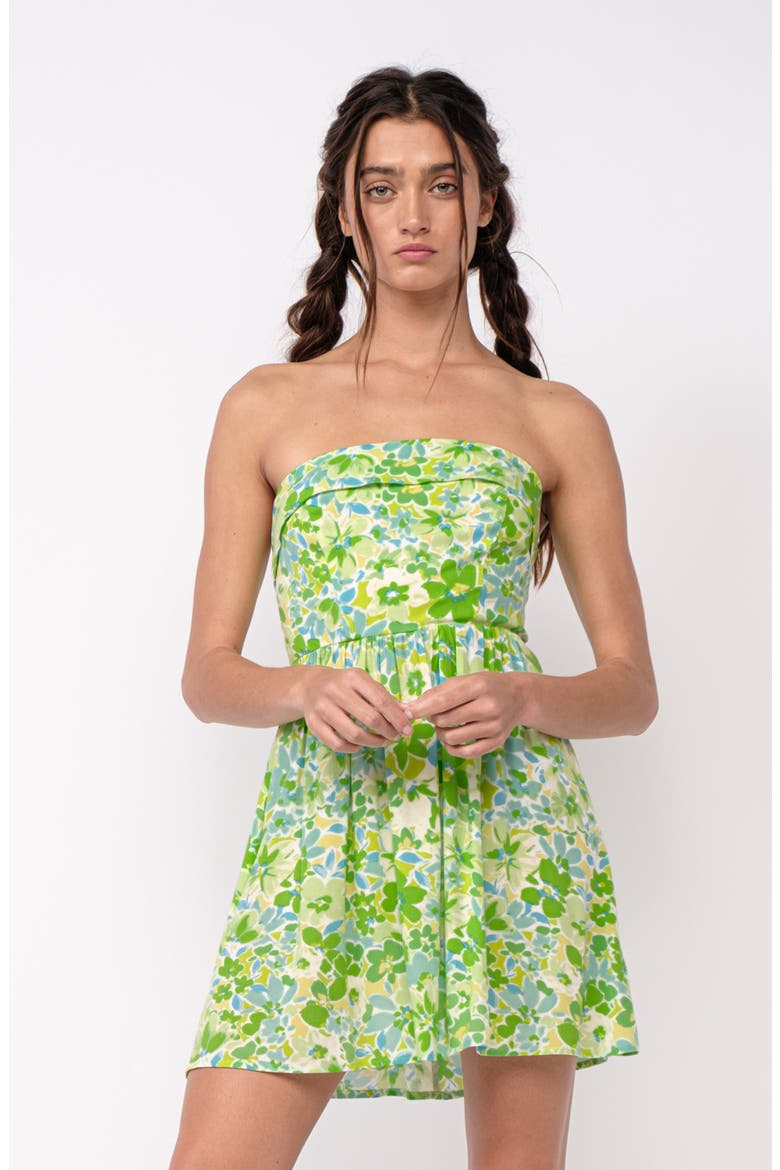 Floral Folded Strapless Fit & Flare Minidress, Alternate, color, BRIGHT GREEN