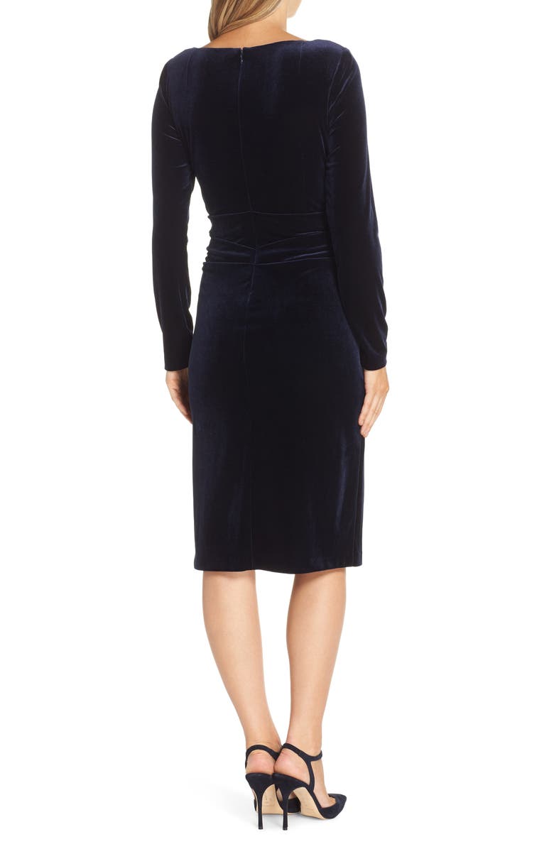 Vince Camuto Long Sleeve Ruched Stretch Velvet Dress, Alternate, color,