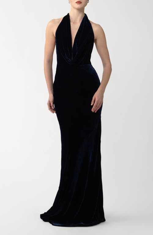 Sau Lee Velvet Gown In Blue