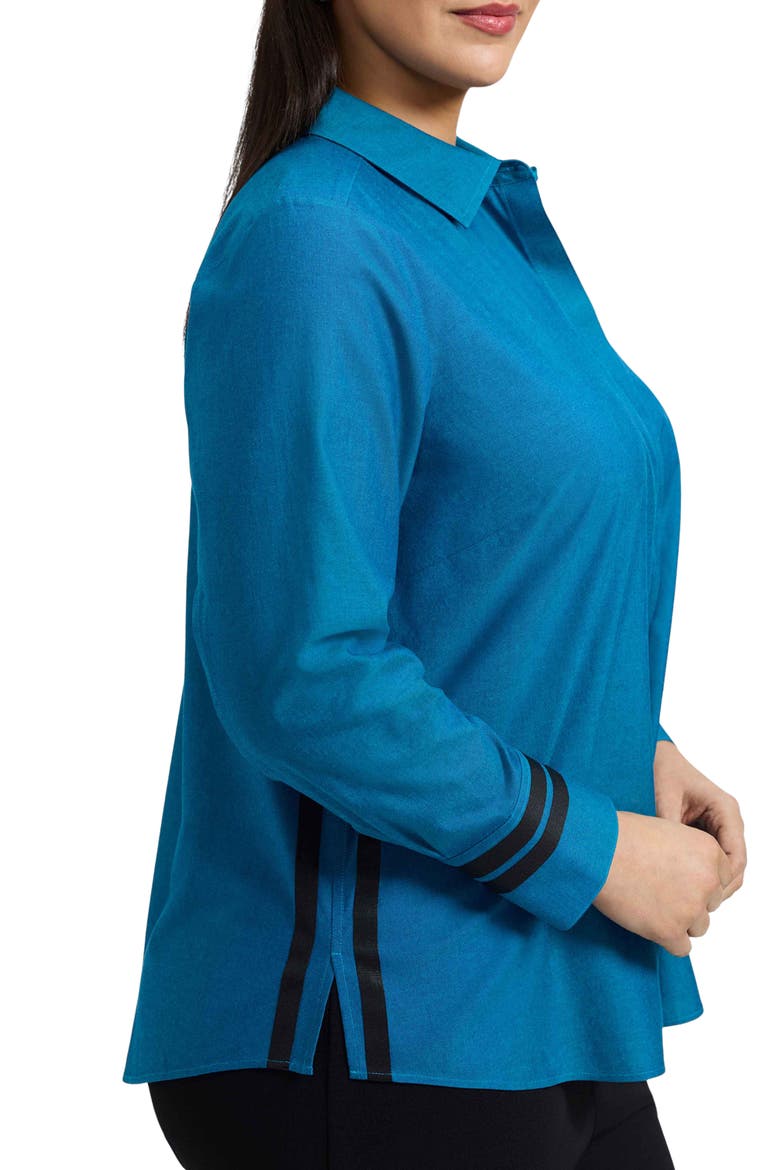 Brooke Non-Iron Grosgrain Trim Cotton Button-Up Shirt, Alternate, color, TEAL BLUE/ GREEN