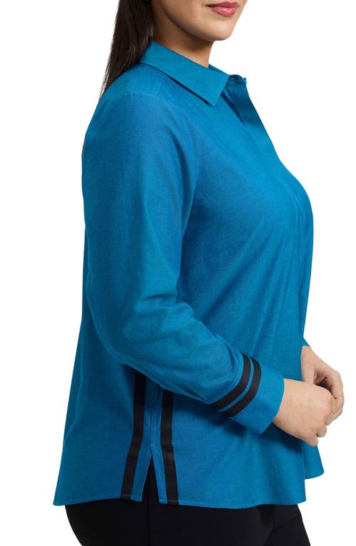 Foxcroft Brooke Grosgrain Trim Cotton Button-up Shirt In Blue