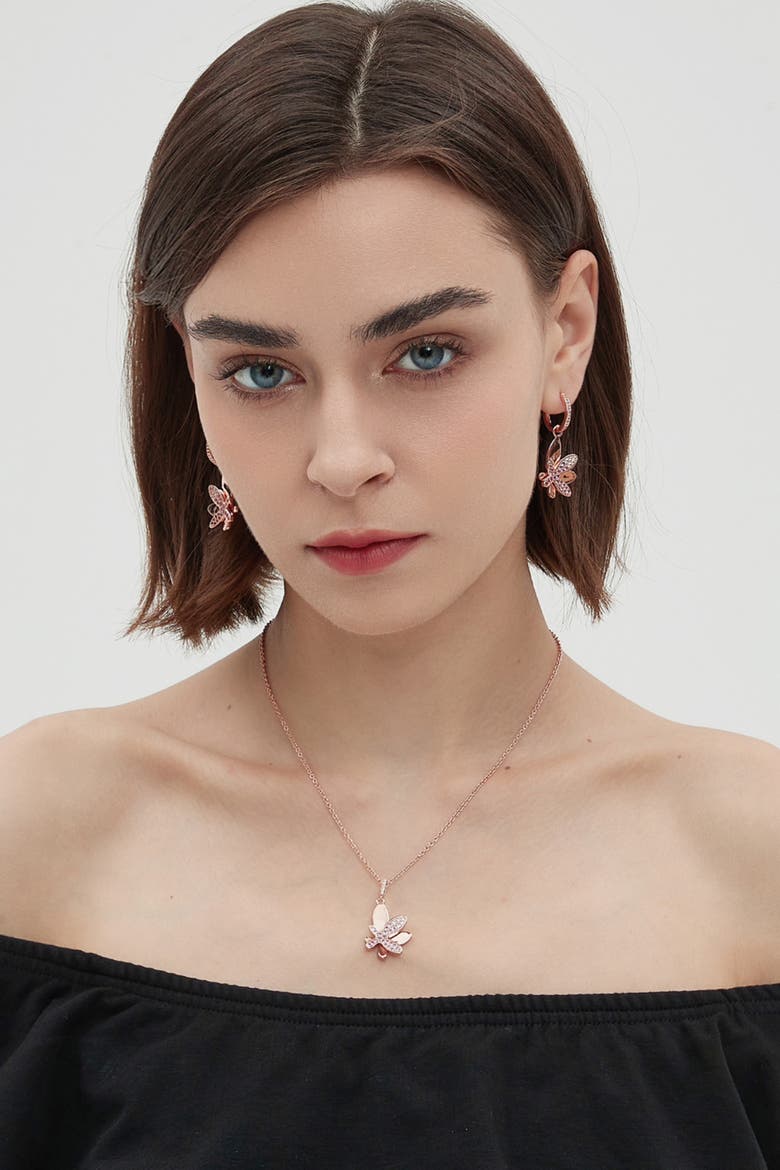 Pavé Butterfly Pendant Necklace, Alternate, color, Rose Gold/Pink