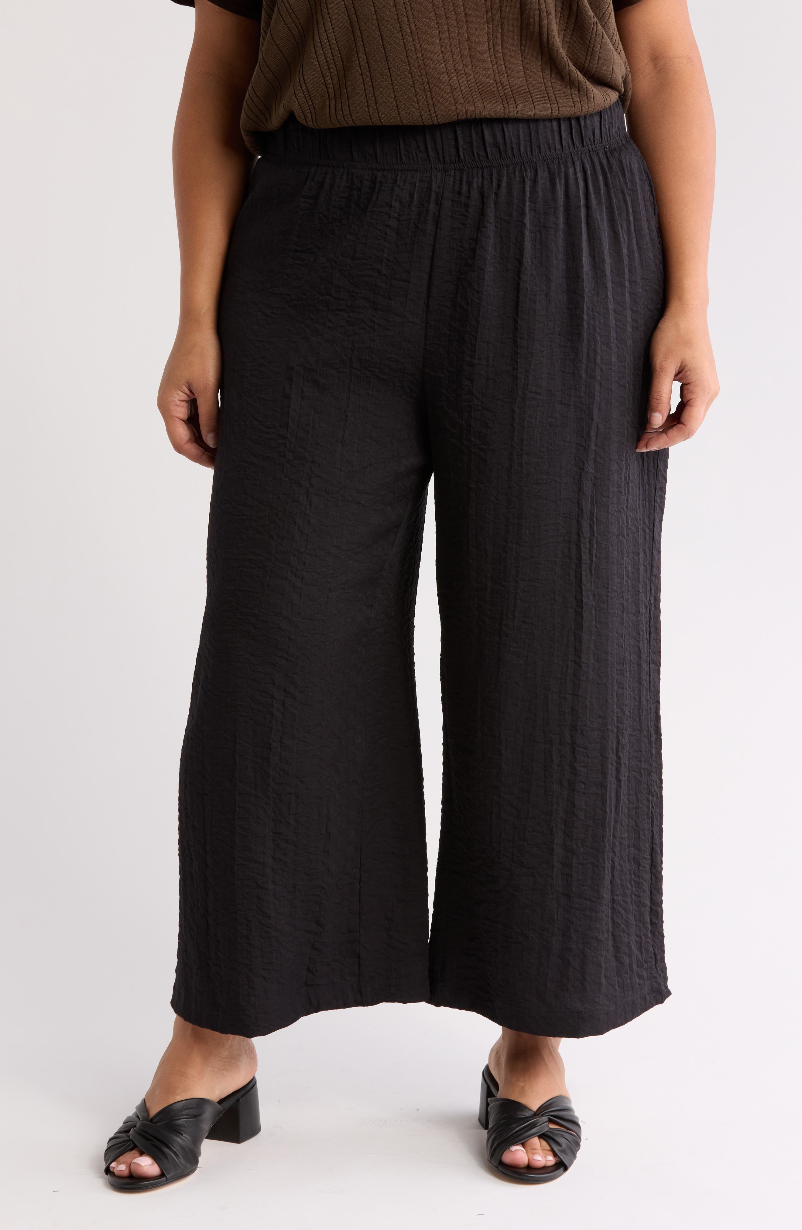 Adrianna Papell Crinkle Wide Leg Crop Pants