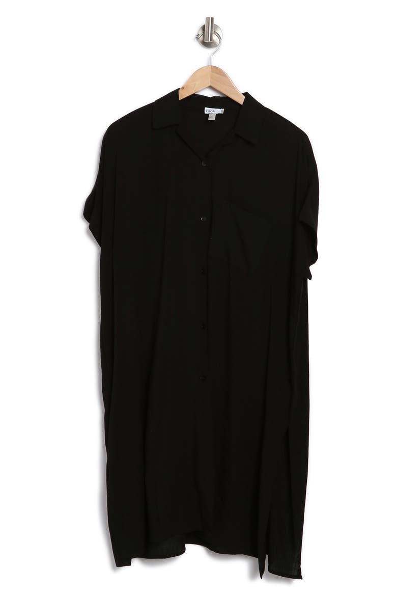 Everyday Button-Down Beach Cover-Up Tunic, Alternate, color, BLACK