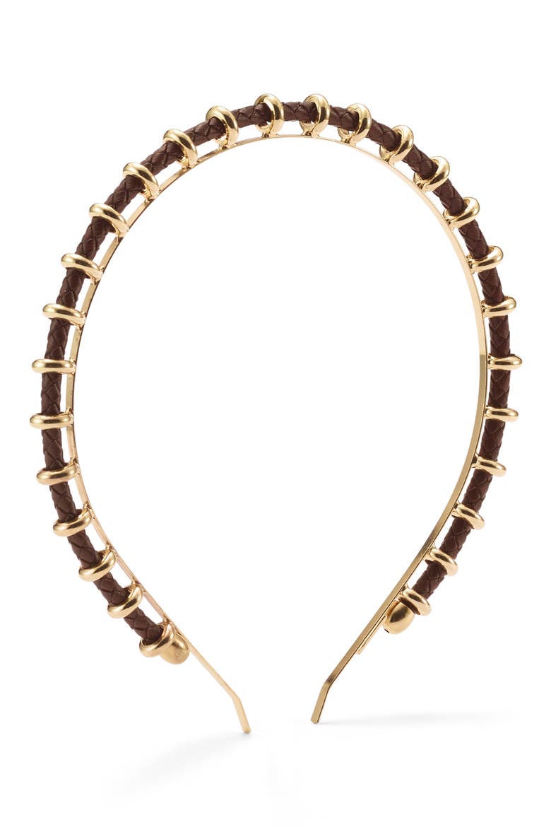 Bentley Braided Leather Headband, Main, color, CHOCOLATE