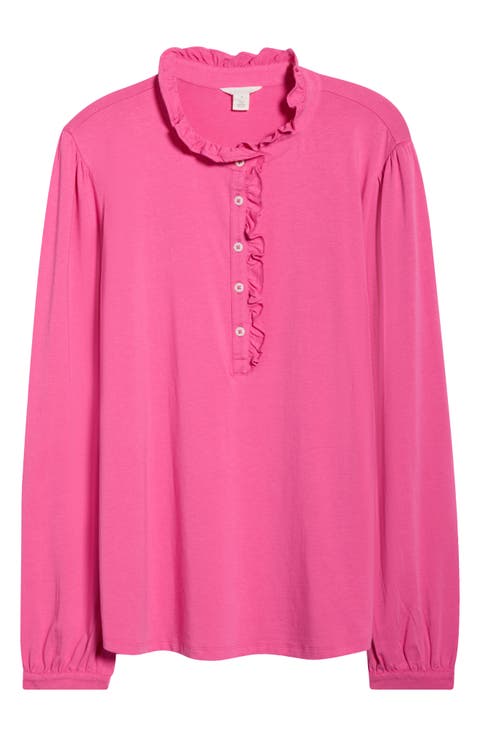 Ruffle Detail Long Sleeve Henley (Plus)