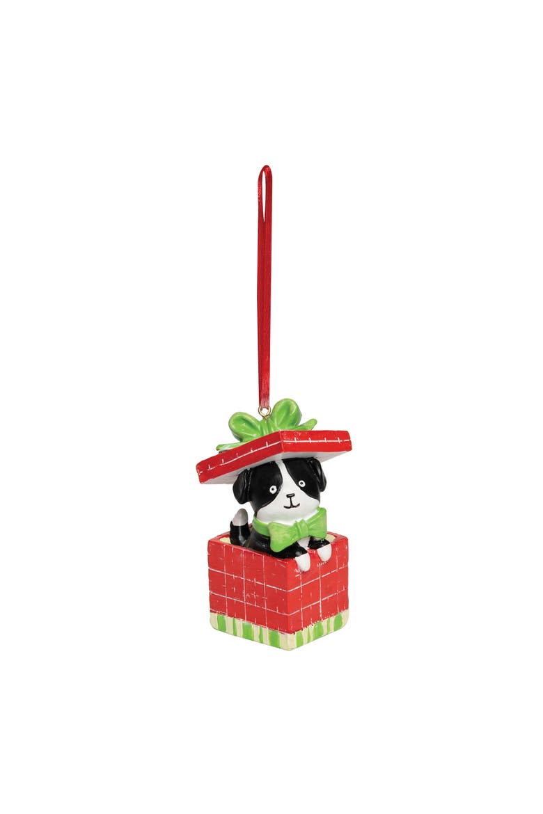 Puppy Present Ornament, Main, color, Red