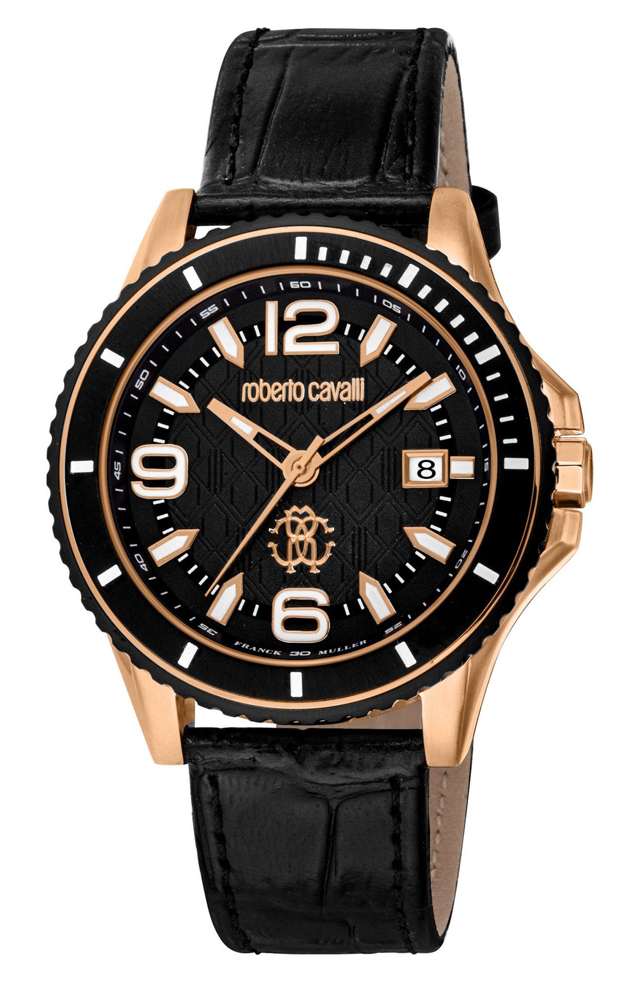 Roberto Cavalli by Franck Muller Croc Embossed Leather Strap Watch, 42mm