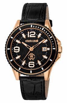 Roberto Cavalli by Franck Muller Croc Embossed Leather Strap Watch, 42mm