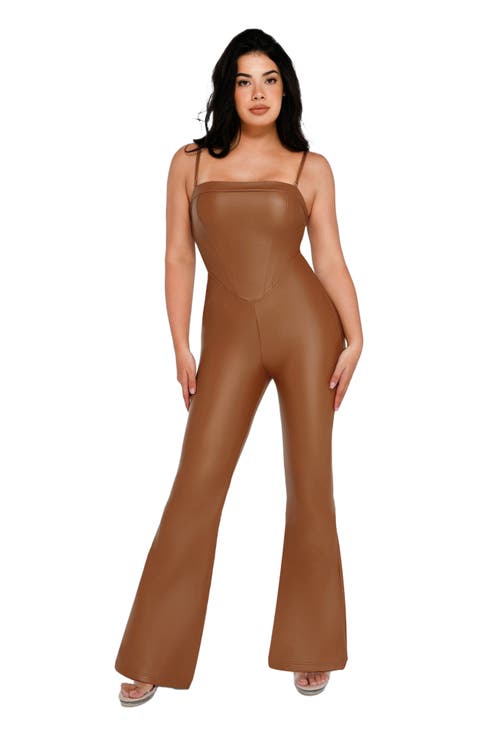 Shapewear Faux Leather Corset Bodice Slimming Jumpsuit