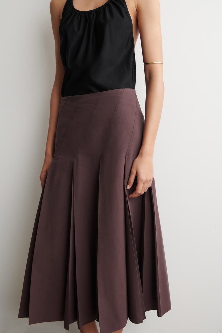 Pleated Cotton-linen Midi Skirt, Alternate, color, BURGUNDY